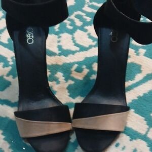 Black and Taupe Ankle-Strap Women's Sandals